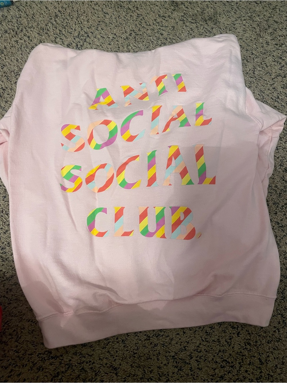 Anti Social Social Club Pink Sweatshirt Hoodie with Multicolor Striped Logo